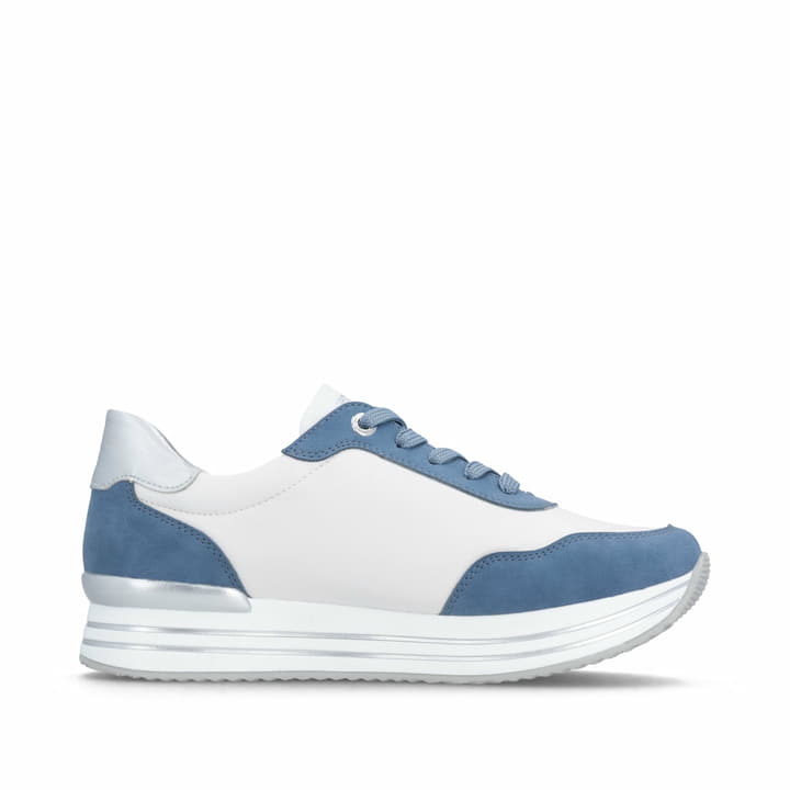 Weiße vegane remonte Damen Sneaker D1331-80 mit Schnürung sowie Komfortweite G. Schuh Innenseite.