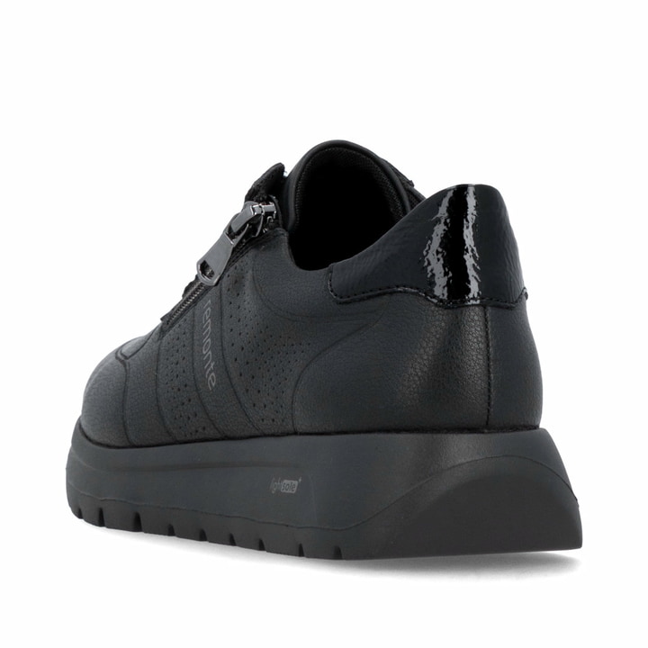 Chaussures à lacets remonte noires femme D2V03-00 avec fermeture éclair. Chaussure vue de l'arrière.