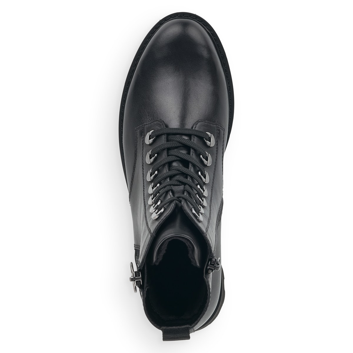 Schwarze remonte Damen Biker Boots D8671-01 mit einer besonders leichten Sohle. Schuh von oben