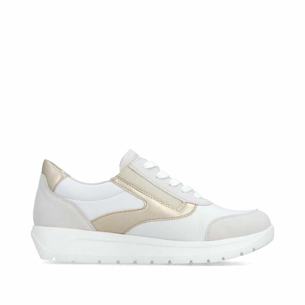 Weißgraue vegane remonte Damen Schnürschuhe D2V02-80 mit einem Reißverschluss. Schuh Innenseite.