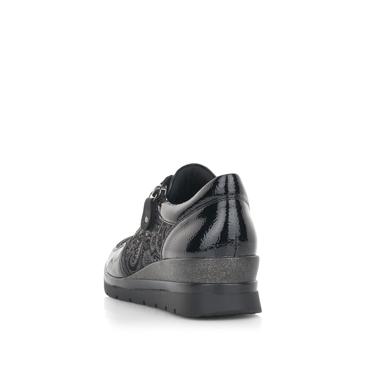 Baskets basses remonte noires pour femme R0701-03 avec fermeture éclair. Chaussure vue de dessus.