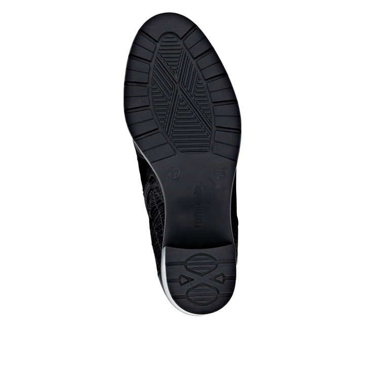 Schwarze remonte Damen Stiefeletten D2A77-02 mit wasserabweisender TEX-Membran. Schuh Laufsohle.