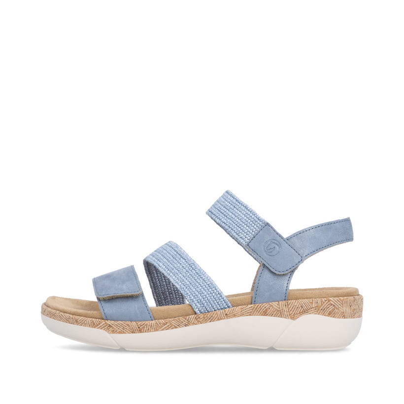 Blaue remonte Riemchensandalen R6861-12 mit einem Klettverschluss. Schuh Außenseite.
