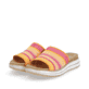 Gelbe remonte Damen Pantoletten D1J54-68 mit Gummizug sowie weicher Einlegesohle. Schuhpaar seitlich schräg.