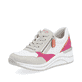 Graue vegane remonte Damen Sneaker D0T01-81 mit einem Reißverschluss. Schuh seitlich schräg.