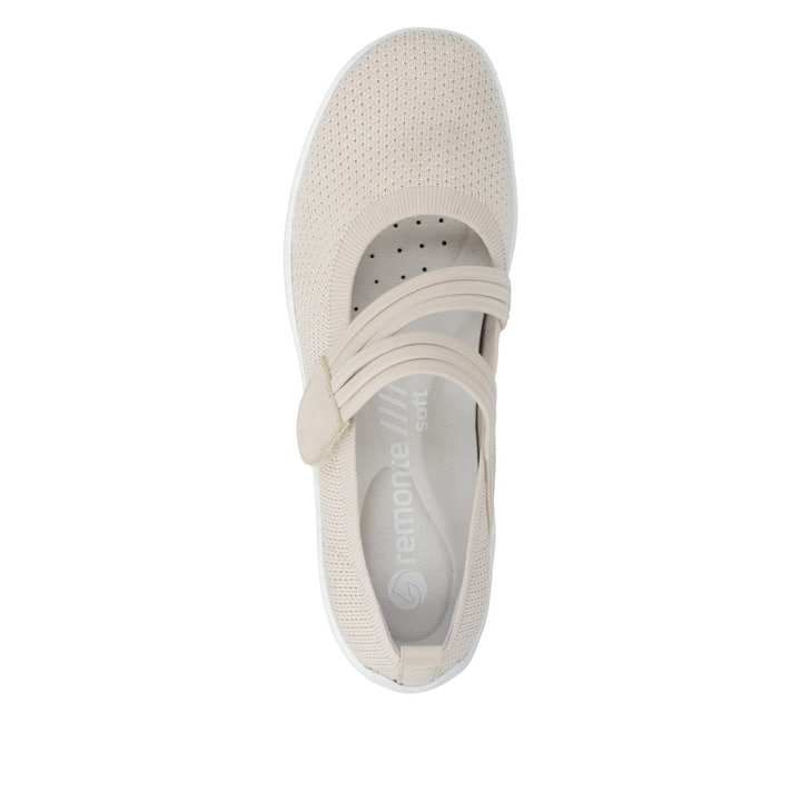 Ballerines remonte beiges pour femme R3519-60 avec fermeture velcro. Chaussure vue de dessus.