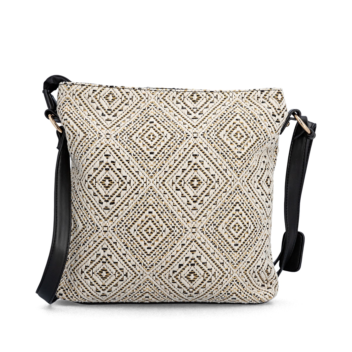 Sac à main remonte Q0731-81 beige en look bohème, détails dorés et fermeture éclair. Arrière.