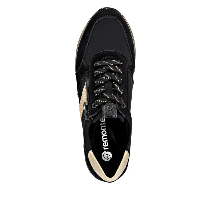 Schwarze remonte Damen Sneaker D1330-03 mit Reißverschluss sowie Komfortweite G. Schuh Laufsohle.