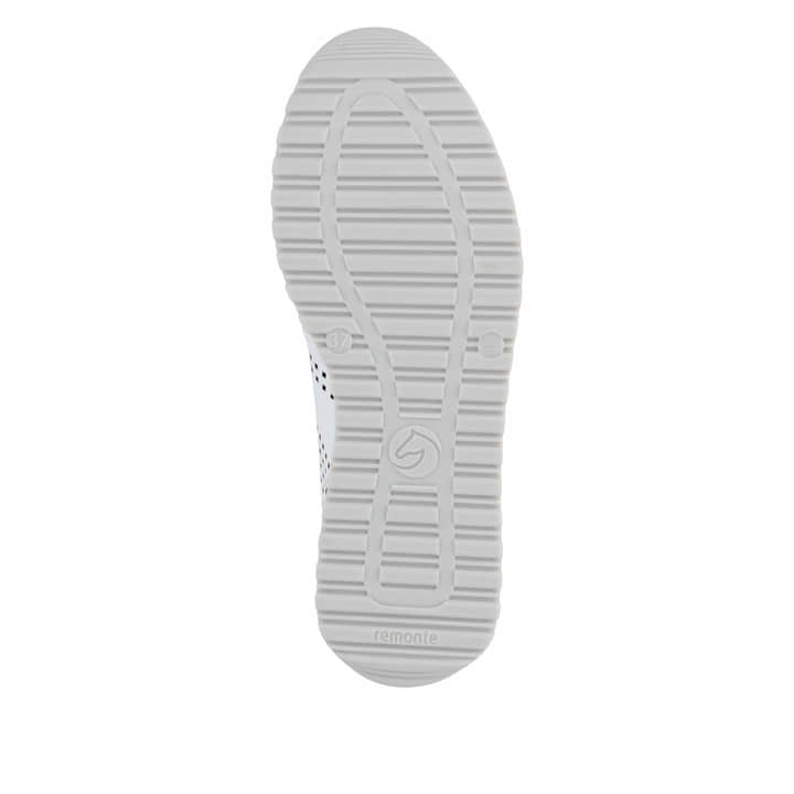 Weiße remonte Damen Sneaker Low D3H04-80 mit eleganten Zierlochungen. Schuh Laufsohle.