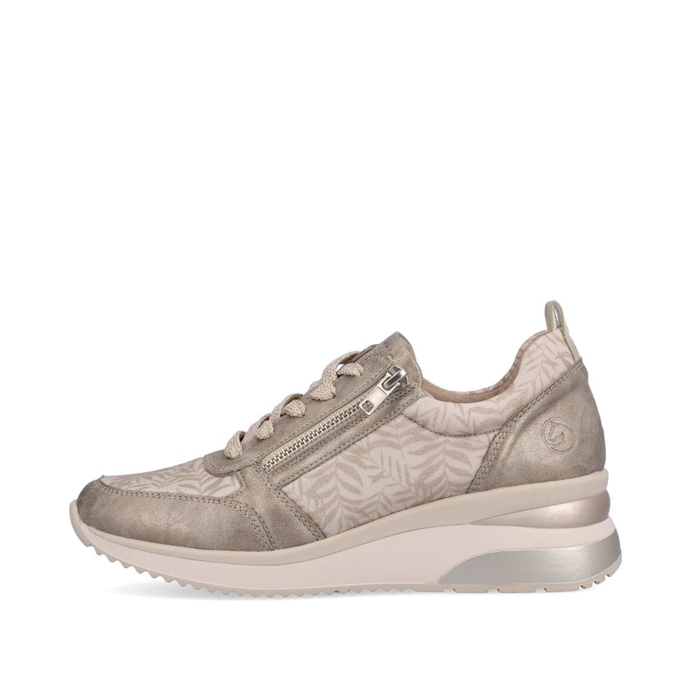 Vanillefarbene remonte Damen Sneaker D2401-60 mit einer flexiblen Sohle mit Keilabsatz. Schuh Außenseite