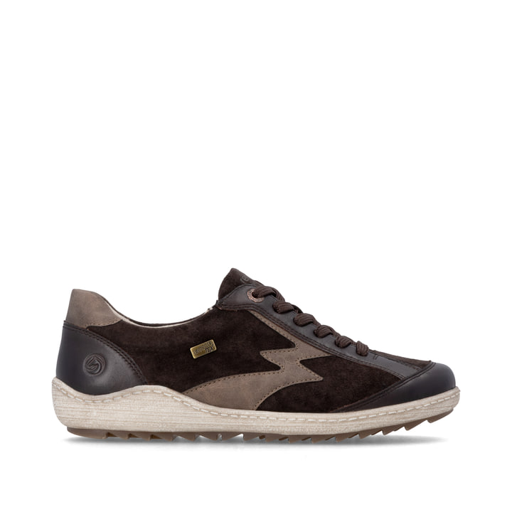 Dunkelbraun-bronzene remonte Damen Schnürschuhe R1443-25. Schuh Außenseite gespiegelt.