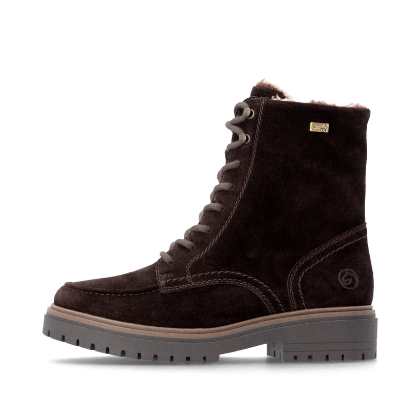 Dunkelbraune remonte Damen Schnürstiefel D4B70-25. Schuh Außenseite.