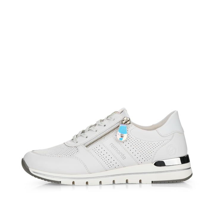 Weiße remonte Damen Sneaker Low R6705-80 mit Reißverschluss sowie Komfortweite G. Schuh Außenseite.