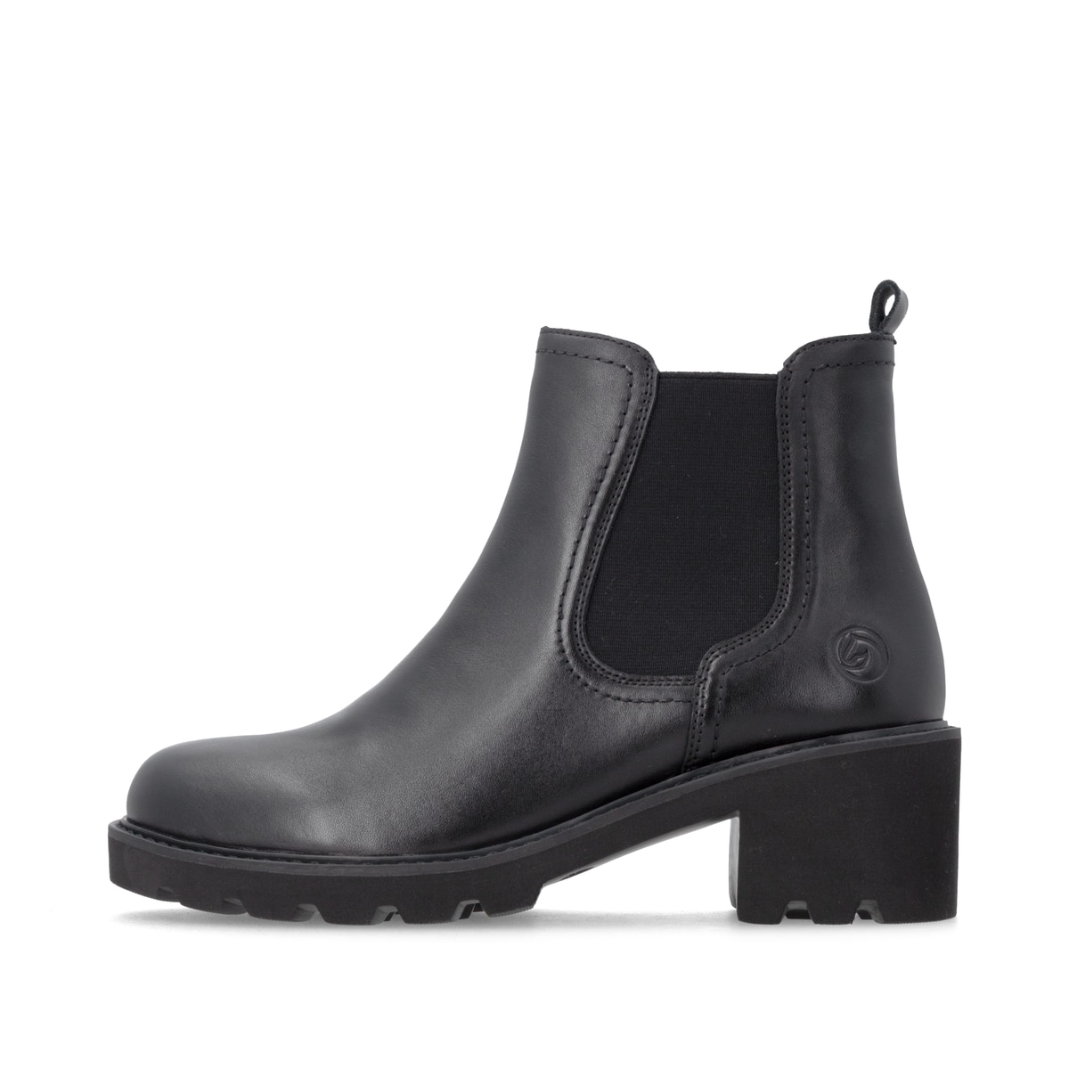 Schwarze remonte Chelsea Boots D0A70-00 mit Reißverschluss sowie Komfortweite G. Schuh Außenseite.