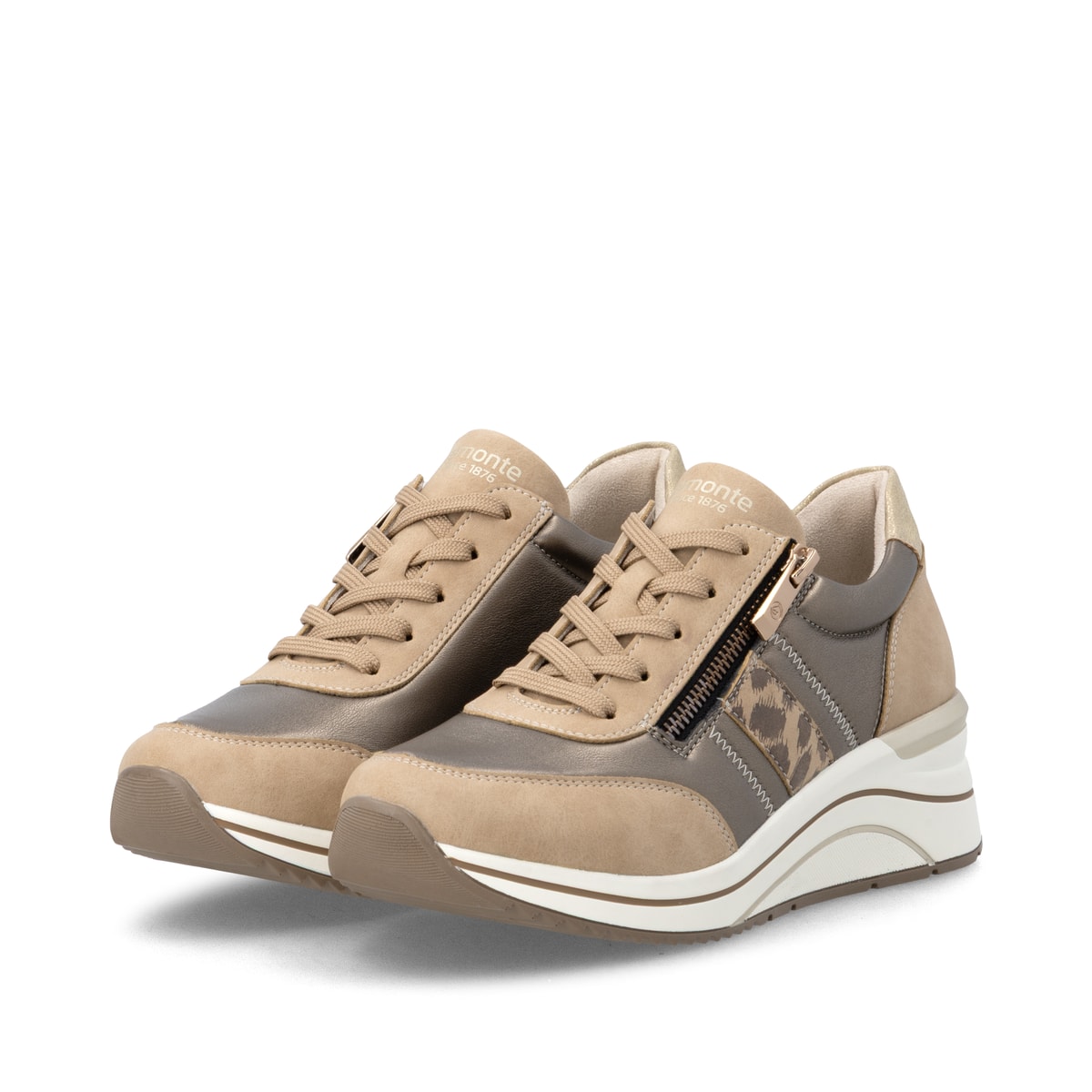 Baskets basses remonte métalliques végan pour femmes D0T09-92. Chaussures inclinées sur le côté.
