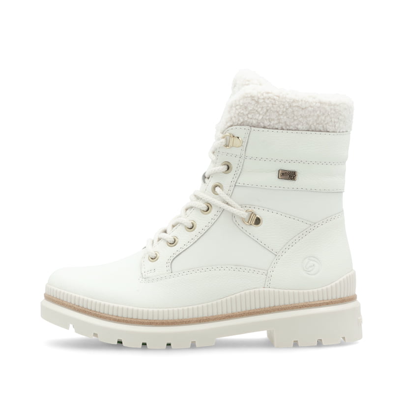 Reinweiße remonte Damen Schnürstiefel D0C77-80 mit griffiger Glass-Fibre Sohle. Schuh Außenseite.