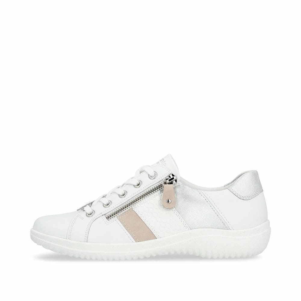 Weiße remonte Damen Schnürschuhe D1E00-81 mit einem Reißverschluss. Schuh Außenseite.