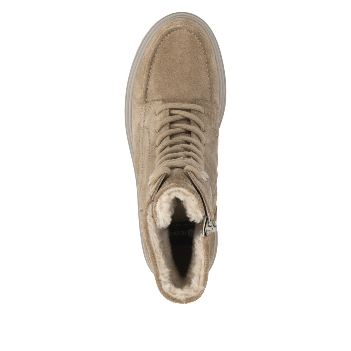 Camelfarbene remonte Damen Schnürstiefel D4B70-20. Schuh von oben.