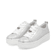 Silberne remonte Damen Sneaker Low D1C03-81 mit Schnürung sowie Komfortweite G. Schuhpaar seitlich schräg.