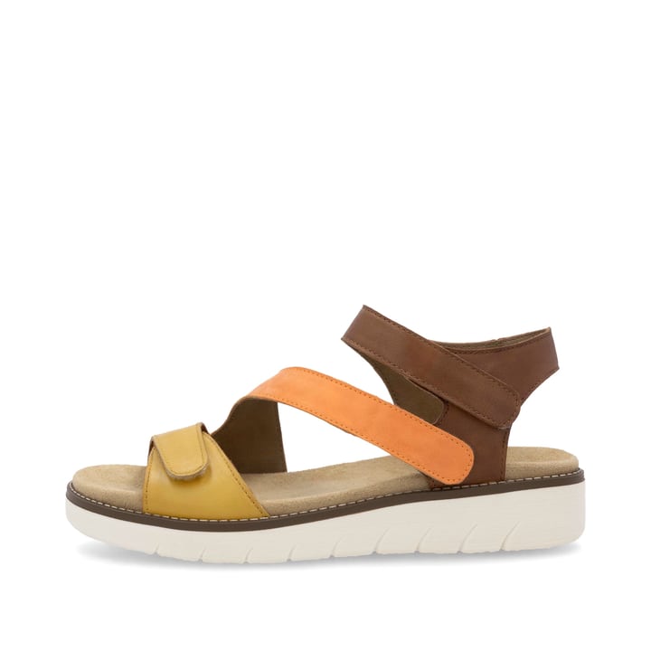 Braune remonte Riemchensandalen D2050-25 mit einem Klettverschluss. Schuh Außenseite.