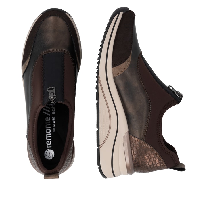 Mocassins remonte métalliques végan femmes D0T08-90 avec fermeture éclair. Chaussure vue de dessus, couchée.