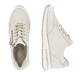 Cremeweiße remonte Damen Sneaker D1G00-81 mit einem Reißverschluss. Schuh von oben, liegend.