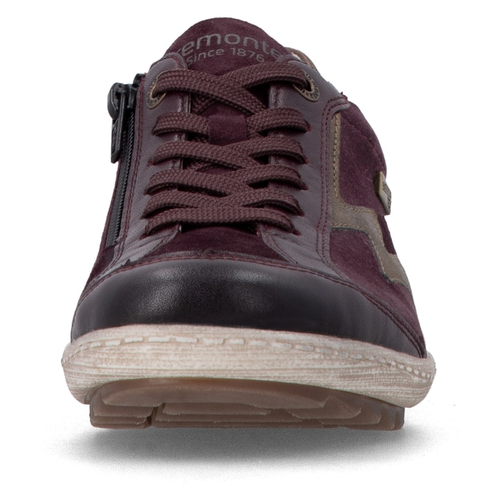 Weinrot-bronzene remonte Damen Schnürschuhe R1443-35. Schuh von vorne.