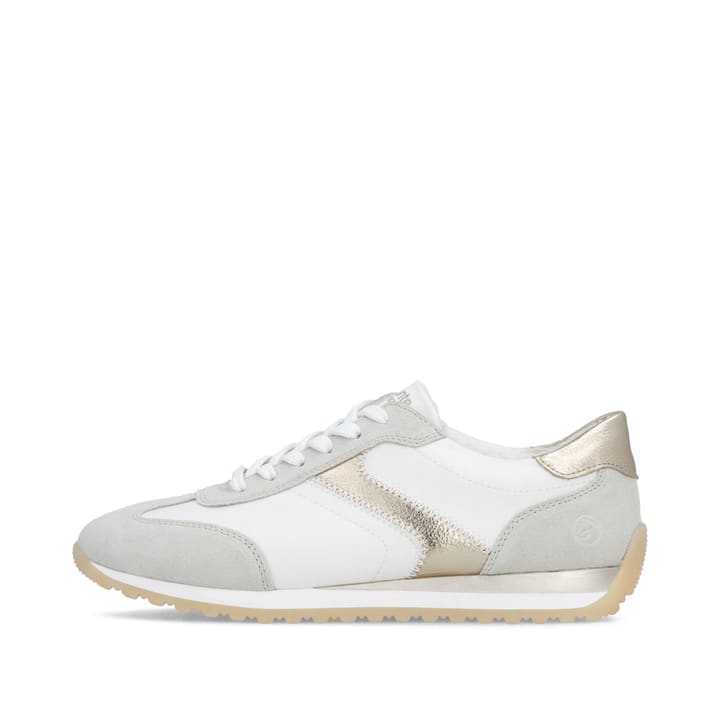 Weiße remonte Damen Sneaker D3H03-80 mit einer Schnürung sowie der Extraweite H. Schuh Außenseite.