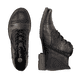 Bronze-dunkelbraune remonte Damen Schnürstiefel D4378-91 mit auffälligem Muster. Schuh von oben, liegend.