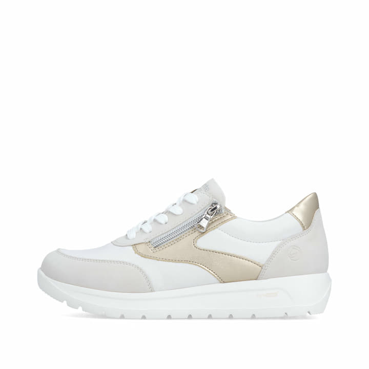 Weißgraue vegane remonte Damen Schnürschuhe D2V02-80 mit einem Reißverschluss. Schuh Außenseite.