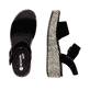 Schwarze remonte Riemchensandaletten D1N54-02 mit einem Klettverschluss. Schuh von oben, liegend.
