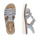 Babyblaue vegane remonte Damen Riemchensandalen D2073-12 mit Elastikeinsatz. Schuh von oben, liegend.