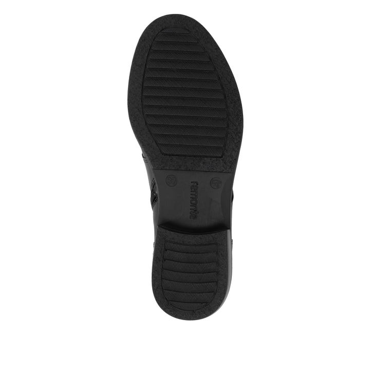Schwarze remonte Damen Stiefeletten D0F82-00 mit einem Reißverschluss. Schuh Laufsohle.