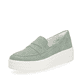 Mintgrüne remonte Damen Slipper D1C05-52 mit Elastikeinsatz sowie Komfortweite G. Schuh seitlich schräg.