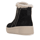 Schwarz-beige remonte Damen Kurzstiefel D3B70-03 mit modernen Ziernähten. Schuh von hinten.