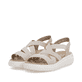 Beige remonte Riemchensandalen D3L52-60 mit einem Gummizug sowie Extraweite H. Schuhpaar seitlich schräg.