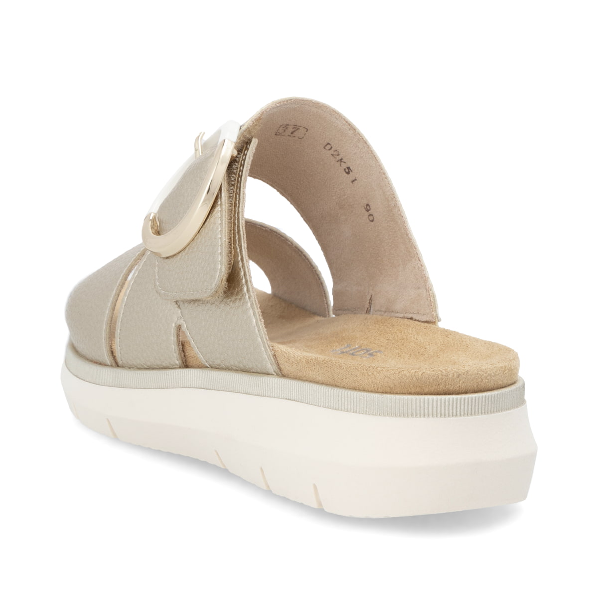 Goldene remonte Damen Pantoletten D2K51-90 mit einem Klettverschluss. Schuh von hinten.