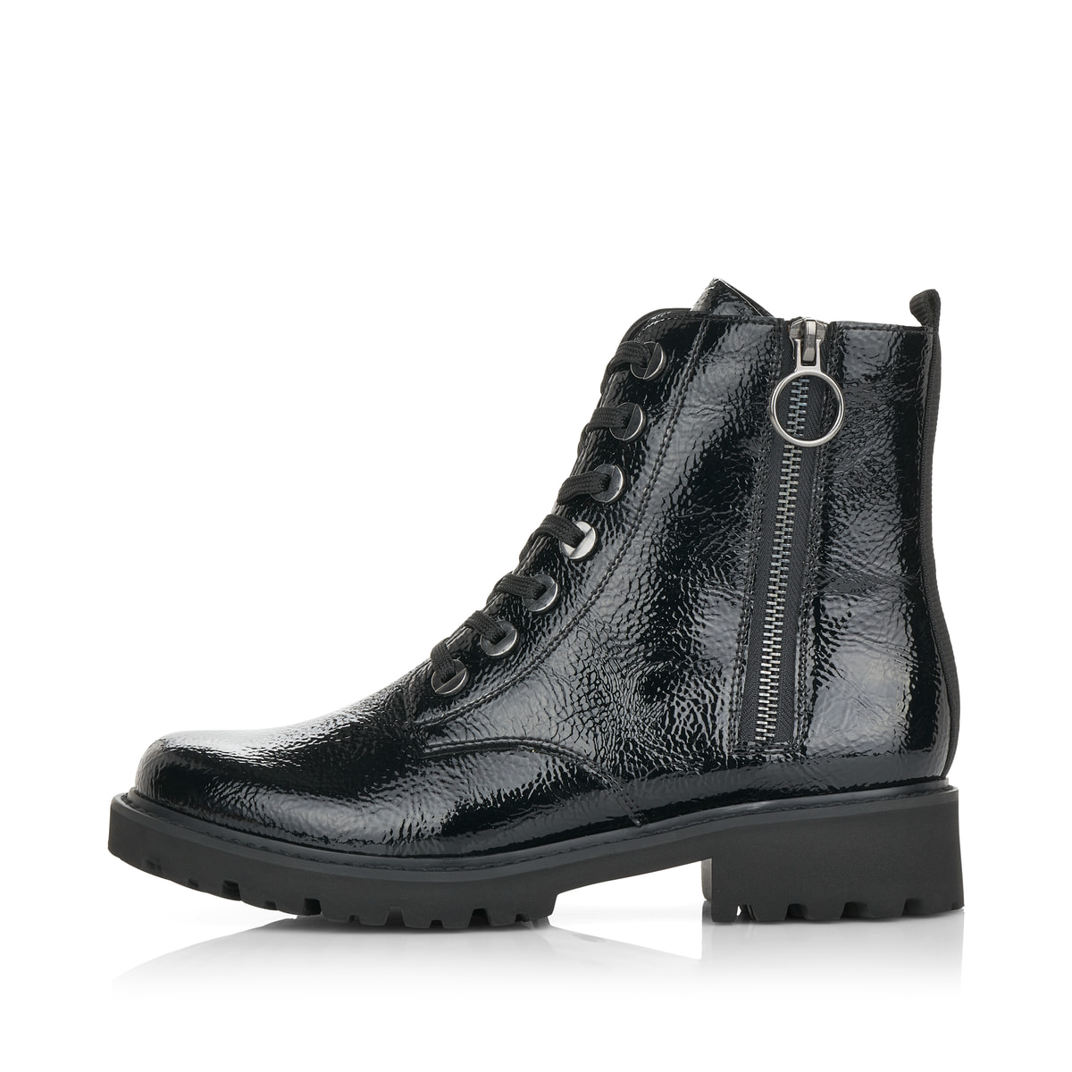 Schwarze remonte Damen Biker Boots D8671-02 mit einer besonders leichten Sohle. Schuh Außenseite