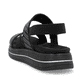 Schwarze remonte Riemchensandalen D1J59-03 mit einem Gummizug. Schuh von hinten.