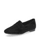 Nachtschwarze remonte Damen Loafer D0K02-00 mit einem Elastikeinsatz. Schuh seitlich schräg.
