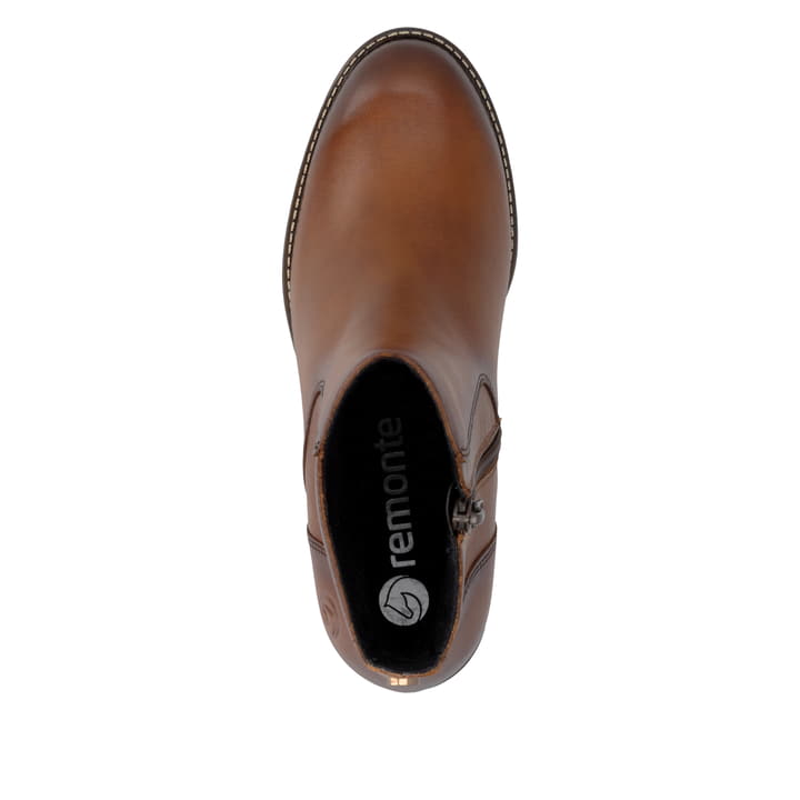 Braune remonte Damen Stiefeletten D2A81-24 mit einem Reißverschluss. Schuh von oben.