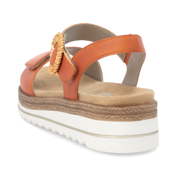 Orangene remonte Riemchensandalen D0Q52-39 mit einem Klettverschluss. Schuh von hinten.