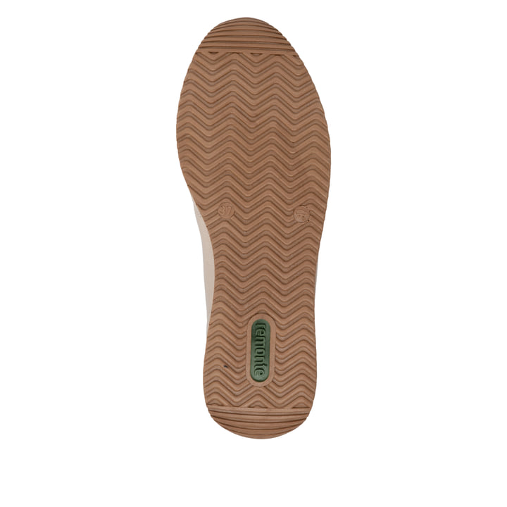 Baskets basses remonte beiges pour femmes D0H11-62 avec fermeture éclair. Semelle extérieure de la chaussure.