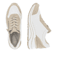 Weiße vegane remonte Damen Sneaker Low D0T01-80 mit einem Reißverschluss. Schuh von oben, liegend.