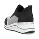 Schwarze vegane remonte Damen Slipper D0T08-03 mit einem Reißverschluss. Schuh von hinten.