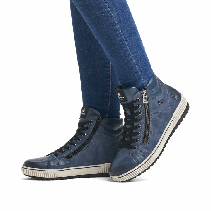 Meeresblaue remonte Damen Schnürschuhe D0772-14 mit Schnürung und Reißverschluss. Schuh am Fuß