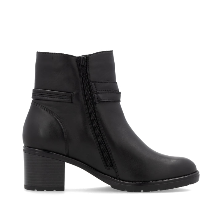 Bottines remonte noires pour femme D2A73-00 avec boucle ronde décorative. Chaussure vue de l'arrière.