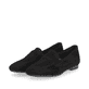Nachtschwarze remonte Damen Loafer D0K02-00 mit einem Elastikeinsatz. Schuhpaar seitlich schräg.