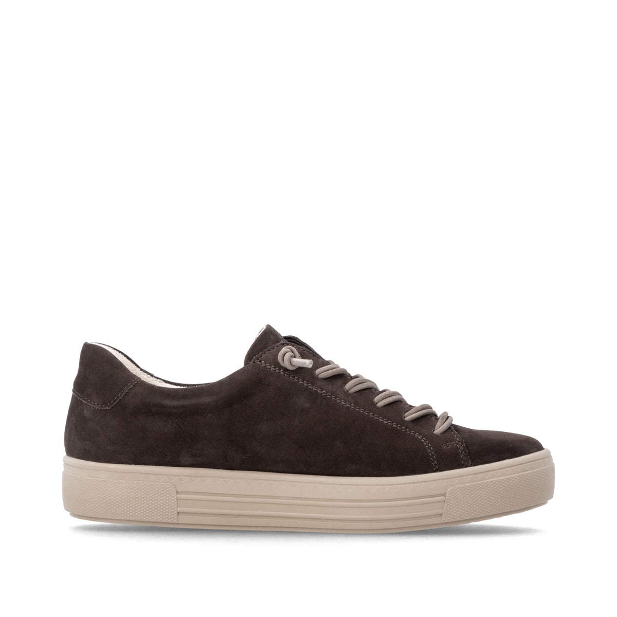Baskets basses remonte marron pour femmes D0920-25 avec fermeture éclair. Côté intérieur de la chaussure.