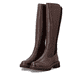 Dunkelbraune remonte Hochschaftstiefel D1W77-25 mit einem Reißverschluss. Schuhpaar seitlich schräg.
